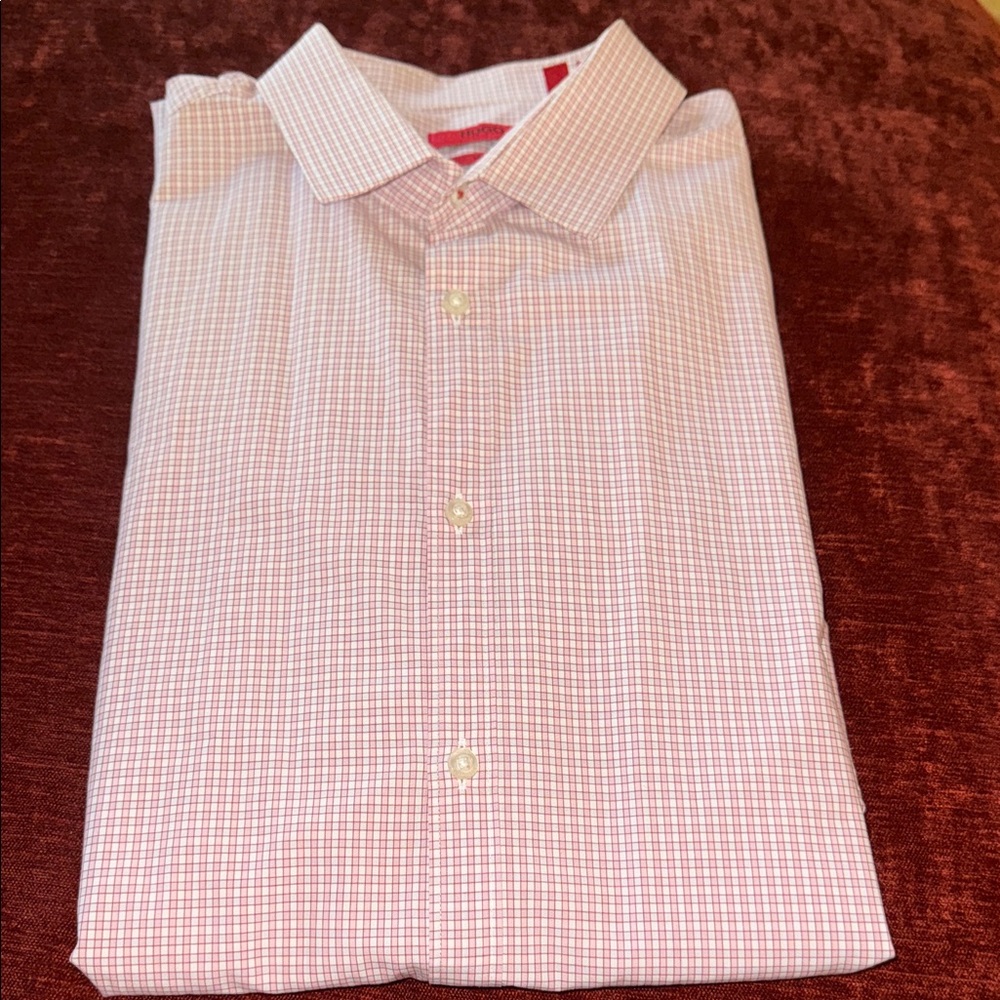 Hugo Boss Pink Checkered Men's Dress Shirt Size 16.5